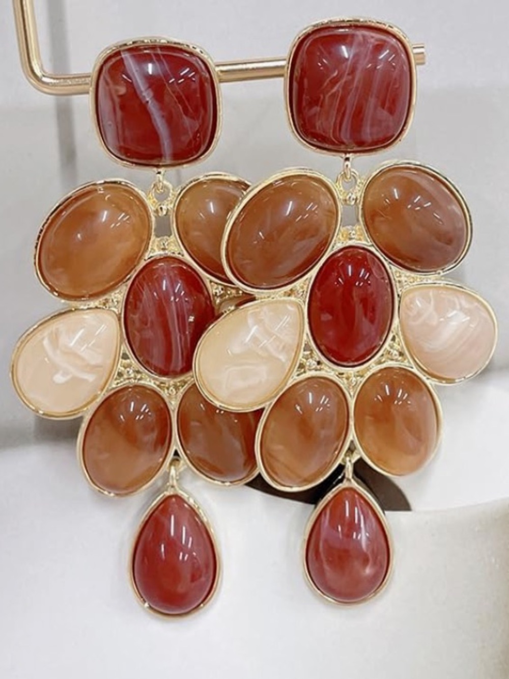 New Anthropologie Multi-Gem Drop Earrings in Amber, Cream, and Rust - Picture 4 of 6